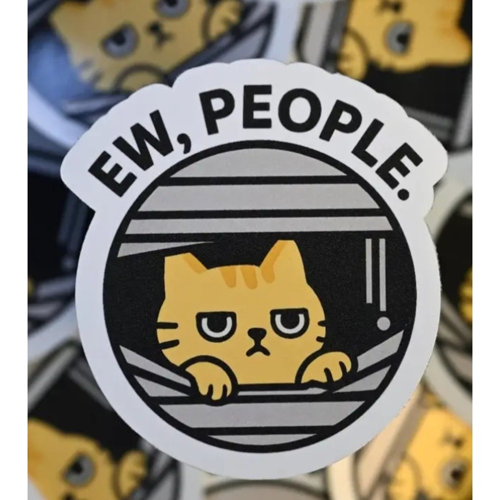 Ew People Funny Cat Sticker Grumpy Orange Tabby Vinyl Decal 3"